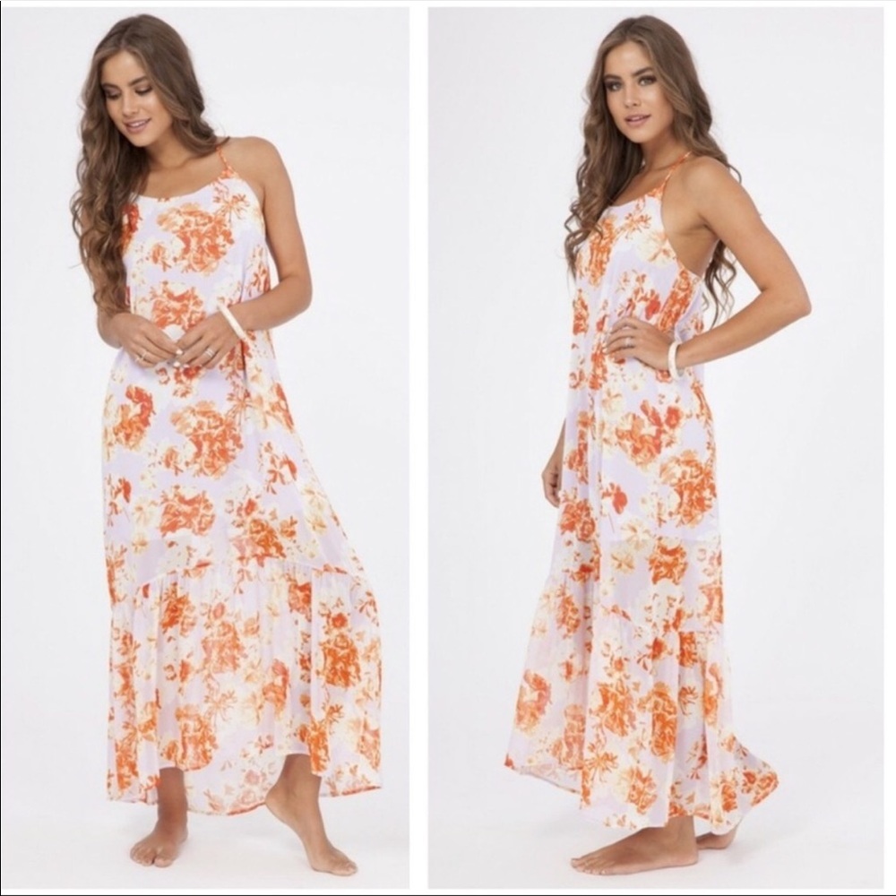 Lilac and Orange Floral Maxi Dress